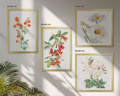 Retro Blumenmalerei als Polyptychon mit Rahmen