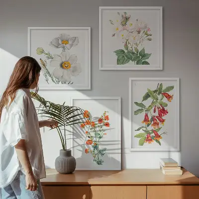 Retro Blumenmalerei als Polyptychon mit Rahmen
