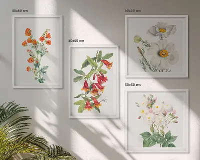 Retro Blumenmalerei als Polyptychon mit Rahmen