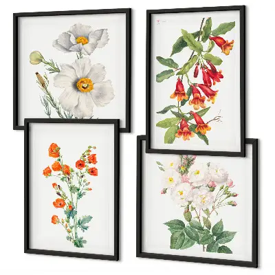 Retro Blumenmalerei als Polyptychon mit Rahmen