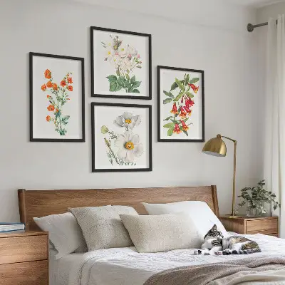 Retro Blumenmalerei als Polyptychon mit Rahmen