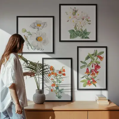 Retro Blumenmalerei als Polyptychon mit Rahmen