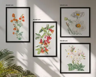 Retro Blumenmalerei als Polyptychon mit Rahmen