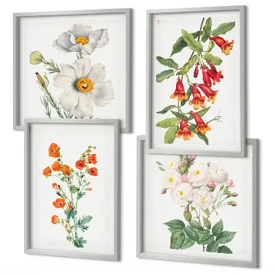 Retro Blumenmalerei als Polyptychon mit Rahmen