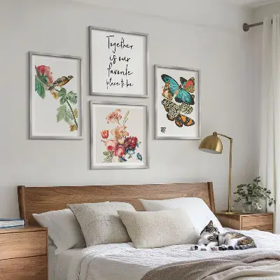 Wanddeko-Set mit Blumen, Schmetterlingen und Vögeln in Pastellfarben