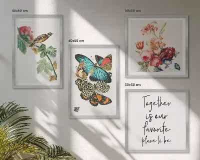 Wanddeko-Set mit Blumen, Schmetterlingen und Vögeln in Pastellfarben