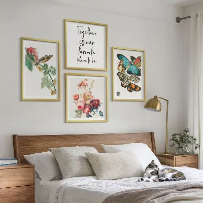 Wanddeko-Set mit Blumen, Schmetterlingen und Vögeln in Pastellfarben