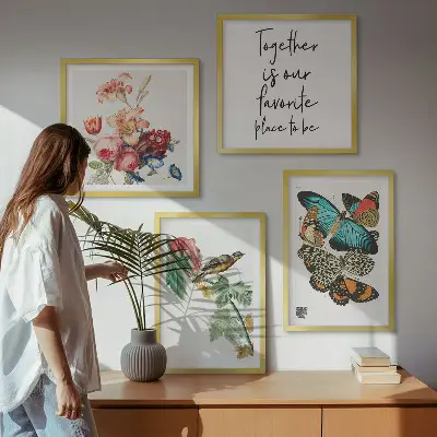 Wanddeko-Set mit Blumen, Schmetterlingen und Vögeln in Pastellfarben