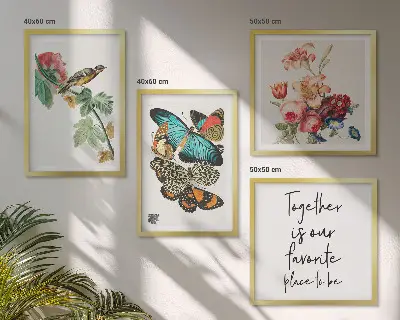 Wanddeko-Set mit Blumen, Schmetterlingen und Vögeln in Pastellfarben