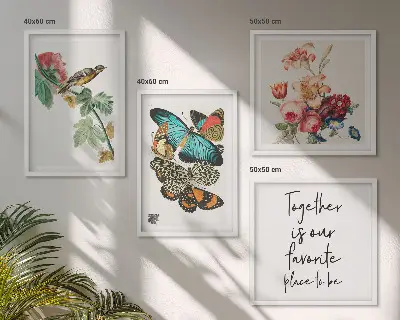 Wanddeko-Set mit Blumen, Schmetterlingen und Vögeln in Pastellfarben