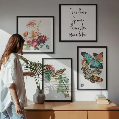 Wanddeko-Set mit Blumen, Schmetterlingen und Vögeln in Pastellfarben