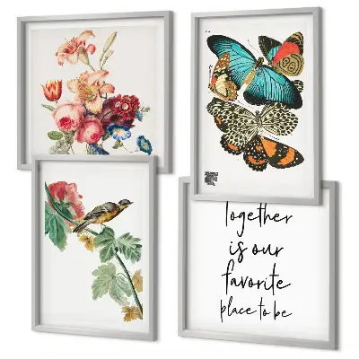 Wanddeko-Set mit Blumen, Schmetterlingen und Vögeln in Pastellfarben