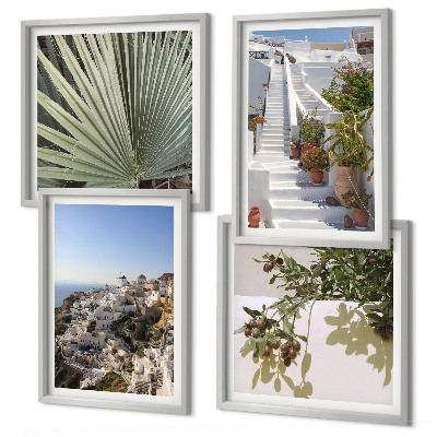 Wanddeko-set Weiße Treppe mit Blick auf Santorini