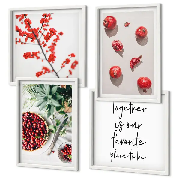 Polyptychon mit Rahmen minimalistische Darstellung roter Früchte von Pflanzen