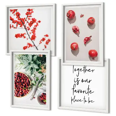 Polyptychon mit Rahmen minimalistische Darstellung roter Früchte von Pflanzen