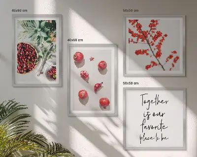 Polyptychon mit Rahmen minimalistische Darstellung roter Früchte von Pflanzen