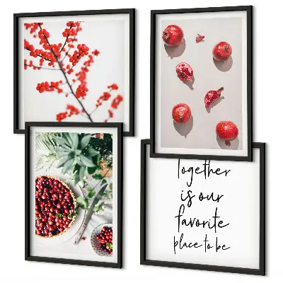 Polyptychon mit Rahmen minimalistische Darstellung roter Früchte von Pflanzen