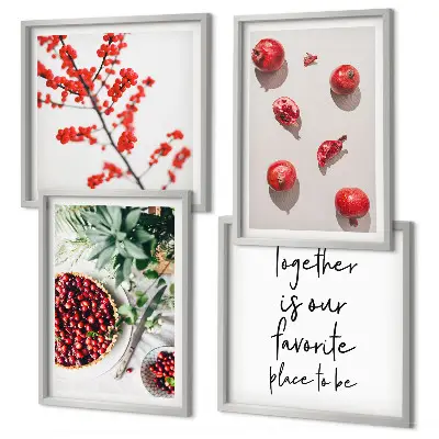 Polyptychon mit Rahmen minimalistische Darstellung roter Früchte von Pflanzen