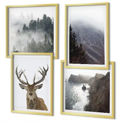 Wanddeko-Set Berglandschaft mit Nebel und Hirsch