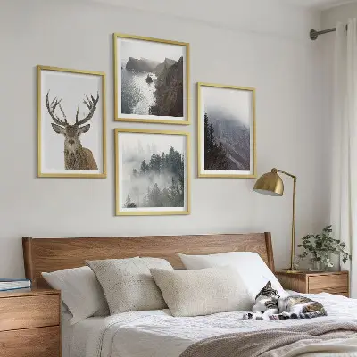 Wanddeko-Set Berglandschaft mit Nebel und Hirsch