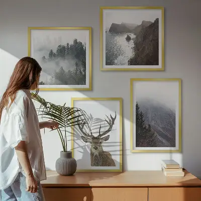 Wanddeko-Set Berglandschaft mit Nebel und Hirsch