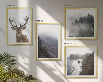 Wanddeko-Set Berglandschaft mit Nebel und Hirsch