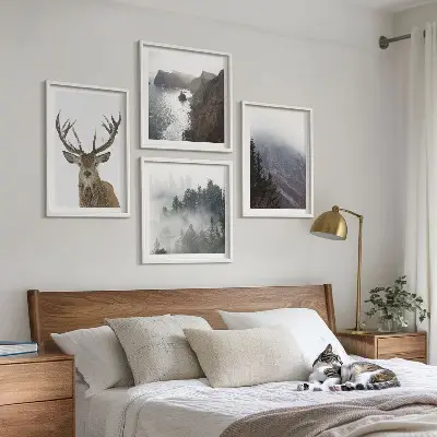 Wanddeko-Set Berglandschaft mit Nebel und Hirsch