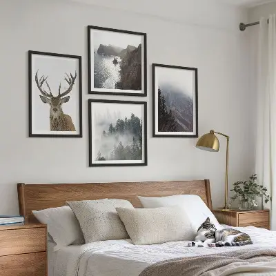 Wanddeko-Set Berglandschaft mit Nebel und Hirsch