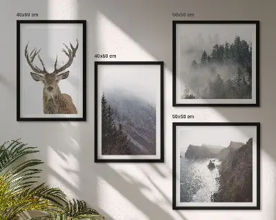 Wanddeko-Set Berglandschaft mit Nebel und Hirsch