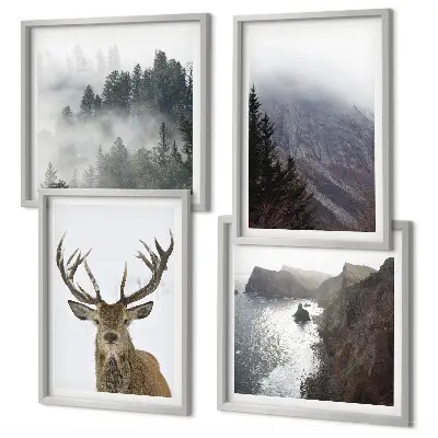 Wanddeko-Set Berglandschaft mit Nebel und Hirsch