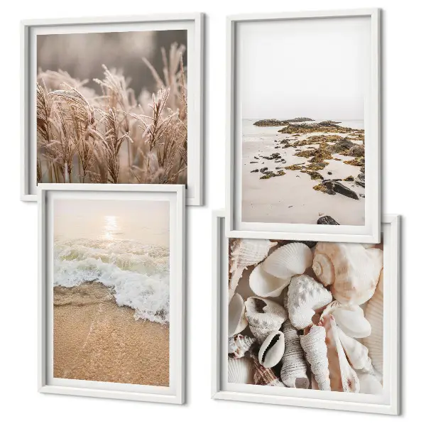 Wanddeko-Set mit Strandgras, Wellen und Steinen im Boho-Stil
