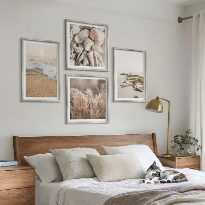 Wanddeko-Set mit Strandgras, Wellen und Steinen im Boho-Stil