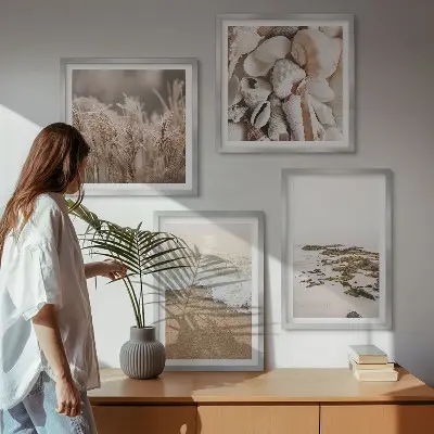 Wanddeko-Set mit Strandgras, Wellen und Steinen im Boho-Stil