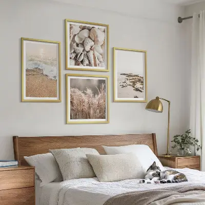 Wanddeko-Set mit Strandgras, Wellen und Steinen im Boho-Stil