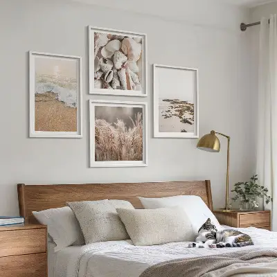 Wanddeko-Set mit Strandgras, Wellen und Steinen im Boho-Stil
