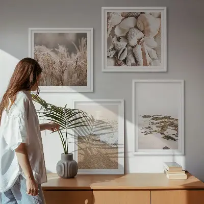 Wanddeko-Set mit Strandgras, Wellen und Steinen im Boho-Stil