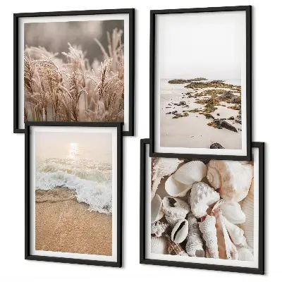 Wanddeko-Set mit Strandgras, Wellen und Steinen im Boho-Stil