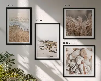 Wanddeko-Set mit Strandgras, Wellen und Steinen im Boho-Stil