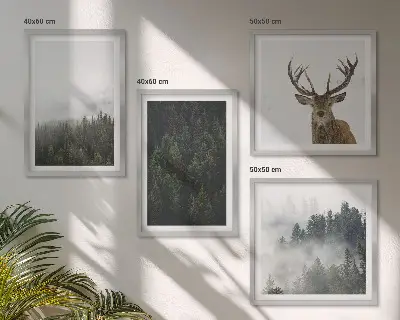 Wanddeko-Set grüne Wälder mit nebliger Landschaft