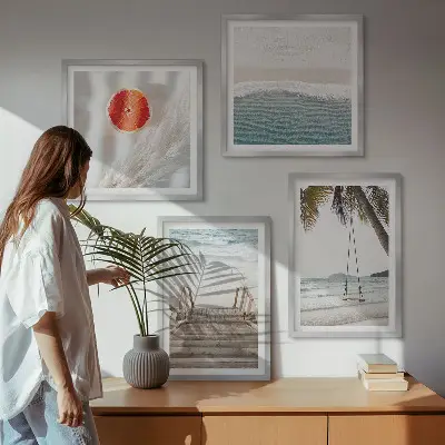 Polyptychon mit Rahmen Strandatmosphäre durch hölzerne Treppen