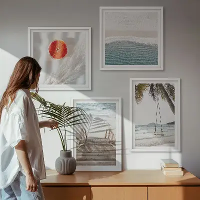Polyptychon mit Rahmen Strandatmosphäre durch hölzerne Treppen