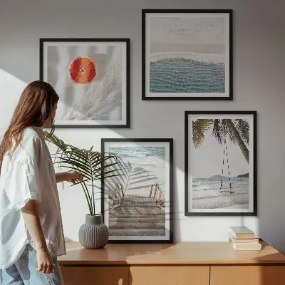 Polyptychon mit Rahmen Strandatmosphäre durch hölzerne Treppen