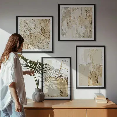 Wanddeko-Set mit abstrakten Mustern in Beige und Weiß