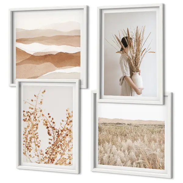 Pflanzenmotive im Boho-Stil als gerahmtes Polyptychon