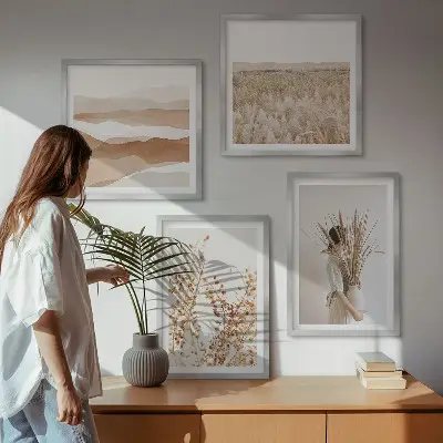 Pflanzenmotive im Boho-Stil als gerahmtes Polyptychon