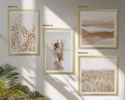 Pflanzenmotive im Boho-Stil als gerahmtes Polyptychon