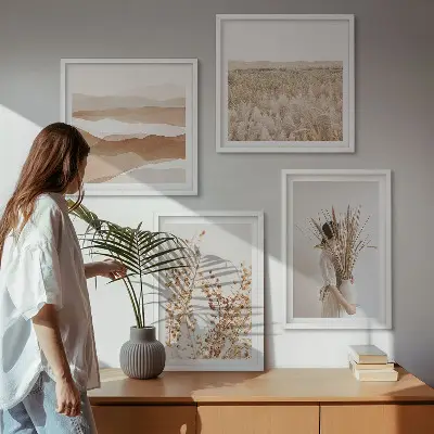 Pflanzenmotive im Boho-Stil als gerahmtes Polyptychon