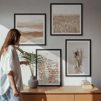 Pflanzenmotive im Boho-Stil als gerahmtes Polyptychon