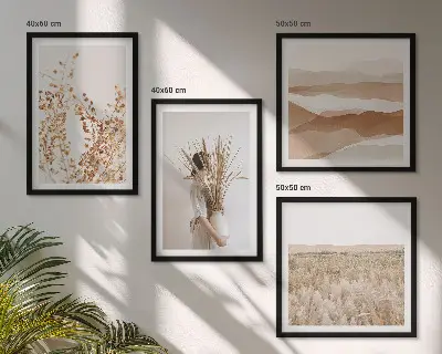 Pflanzenmotive im Boho-Stil als gerahmtes Polyptychon