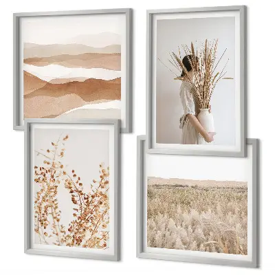 Pflanzenmotive im Boho-Stil als gerahmtes Polyptychon
